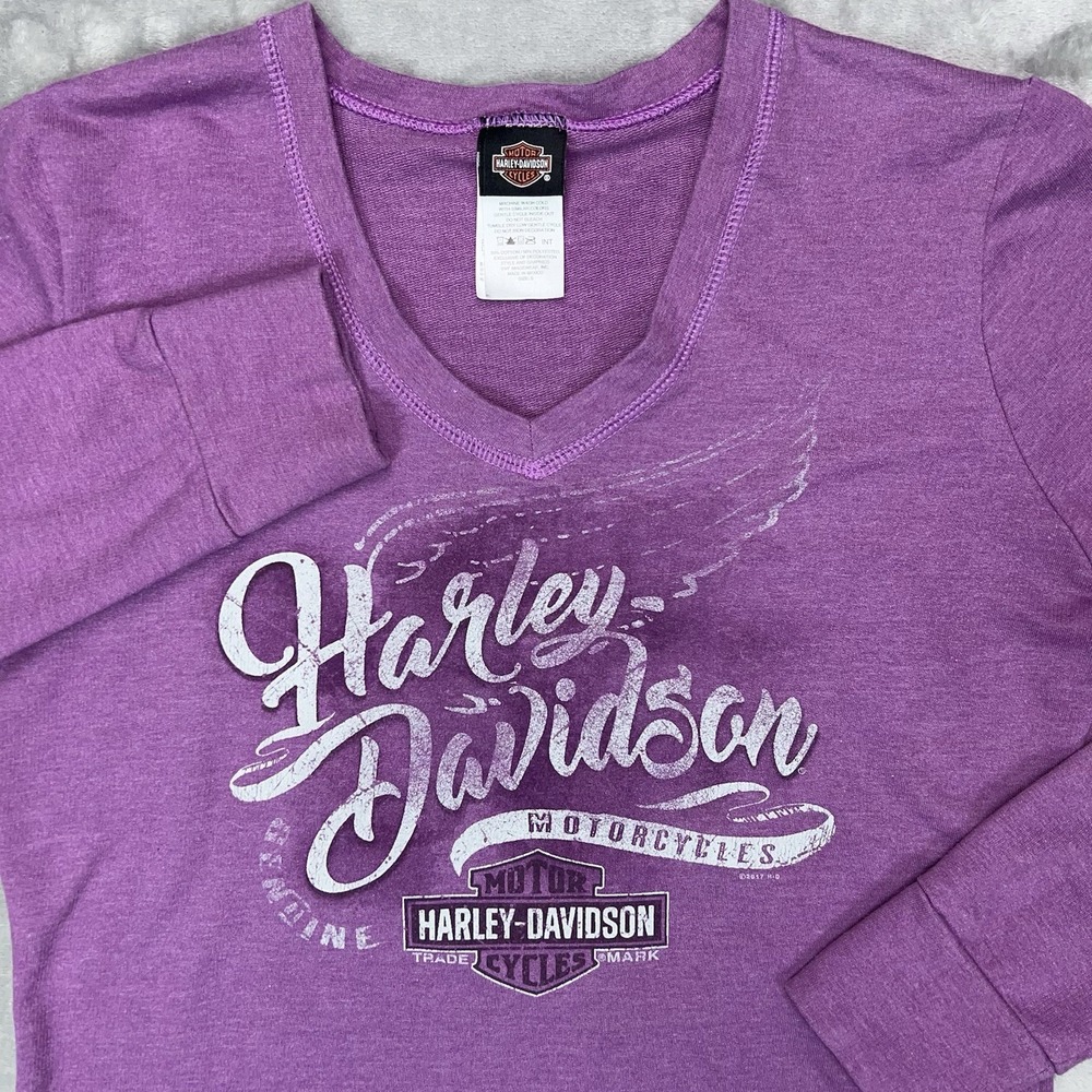 HARLEY DAVIDSON Sweatshirt Women's Small Purple V-Neck Lightweight SCOTTSDALE AZ